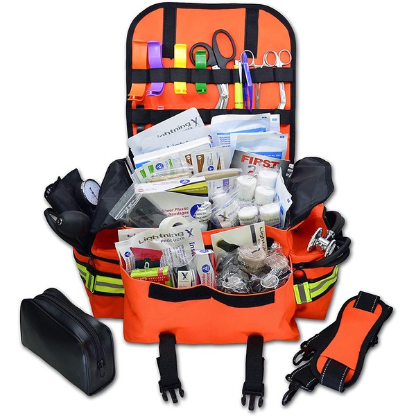 Lightning X Small First Responder EMT EMS Trauma Bag Stocked First Aid Fill Kit B (Fluorescent Orange)