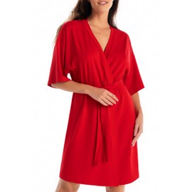 Teyli Bademantel Damen Leicht Dünn aus Viskos - Leichter Damen Bademantel Damen Sommer - Dünner Bademantel Damen Morgenmantel - Bademantel Frauen, Rot, M