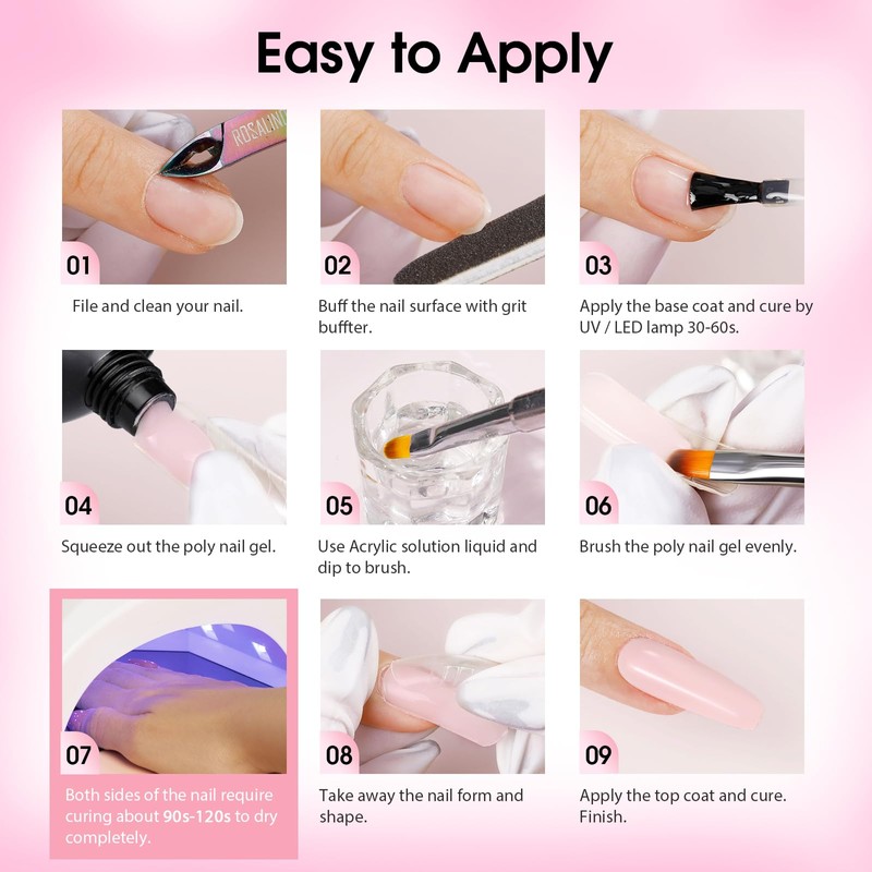 ROSALIND Poly Nail Gel Set 6 Colors 10ml UV/LED Long-Lasting