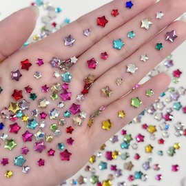 200Pcs Crystal Star Nail Charms 3D Mixed Color Stars Nail Rhinestones Flat Back Five Pointed Star Nail Gems and Charms for DIY Acrylic Nail Supplies Nail Accessories Mixed Size Stars for Women DIY