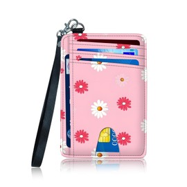 FQSXFIFN Leather Small Slim Wallet Card Case Hold 12 Cards with Wrist Strap & ID Window, Floral Credit Card Holder Wallet Front Pocket, Minimalist Rfid Blocking Wallet for Man Women