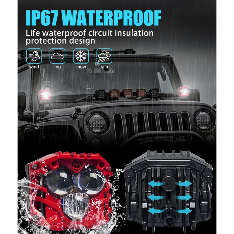 HENGTUAOTO 2.5inch LED Pod Lights Three-Eye 30W LED Fog/Driving/Off Road