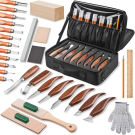 Olerqzer Wood Carving Kit,35-in-1 Wood Whittling Kit for Beginners,Whittling Knife Set Whittling Knife Wood Carving Knives Carving Tools with Large Storage Tool Bag(35PCS)