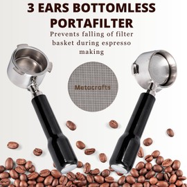 Espresso Portafilter 51mm Bottomless - Compatible for 51 mm Delonghi EC0680, E0685, SMEG & EUPA Coffee Machines - Open, Naked, Flat - Stainless Steel Filter Basket & Puck Screen Included (Black)
