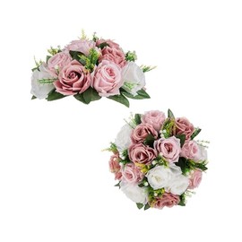 BLOSMON - Centros de mesa de flores para mesas de boda, 2 piezas de flores falsas, ramo de arreglo de rosas florales, bolas de centro de boda artificiales de rosas polvorientas, piezas de centro de boda para el día de San Valentín, decoración del hogar