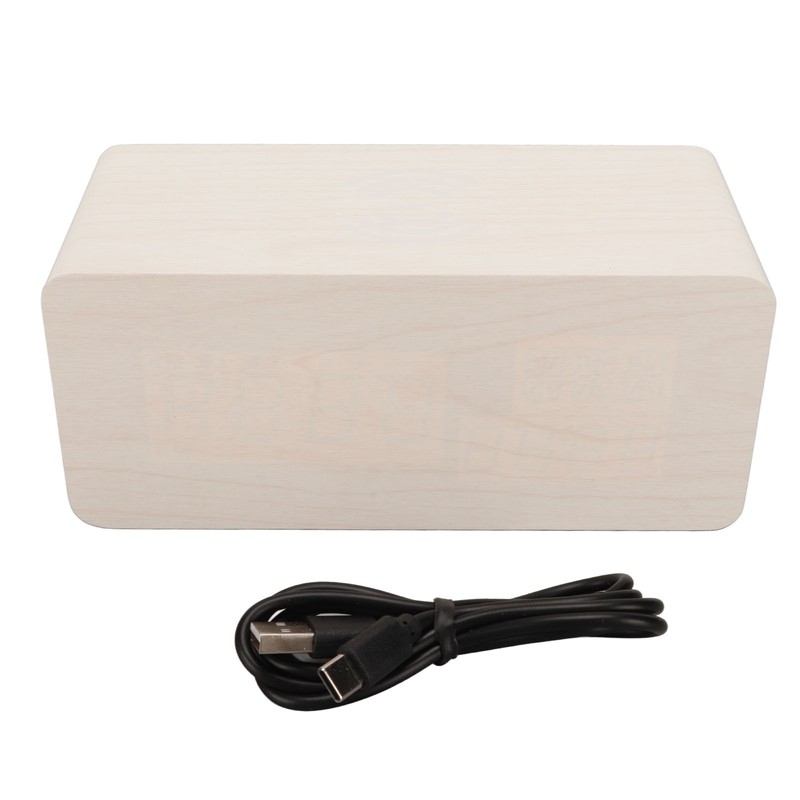 Digital Wooden Alarm Clock Wireless Charging Weekend Mode Dual Alarm