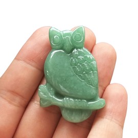 Bacatgem Natural Green Aventurine Owl Figurines Crystals and Healing Stones,Haped DIY Pendant