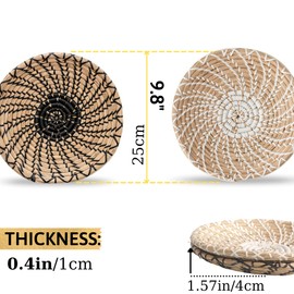 TTS For Home Wall Basket Decor Set of 2 (25cm/9.8in) - Rattan Wall Decor - Wicker Wall Art - Woven Fruit Basket - Seagrass Decorative Bowl - Hanging Natural Woven Seagrass Baskets