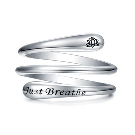 JZSANTI Just Breathe Ring for Women, Sterling Silver Inspirational Ring; Encouragement Thumb Rings; Just Breathe I Am Fearless Motivational Jewelry Gifts for Women