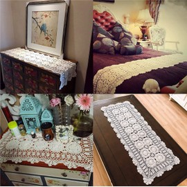 Damanni Rectangular Cotton Handmade Crochet Lace Table Runner Doilies Dresser Scarves for Bedrooms ,16 Inch by 31 Inch，White