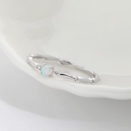 Meissa Sterling Silver Opal Ring for Women White Fire Opal October Birthstone Dainty Minimalist Stackable Ring Gold Promise Ring Size 5-9 (Silver, 10)