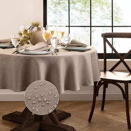 Elrene Home Fashions Laurel Solid Texture Water and Stain Resistant Tablecloth, 90" Round, Taupe