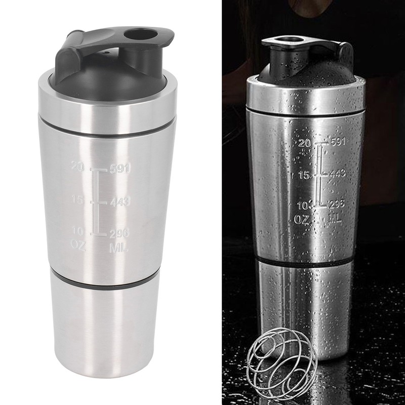 Shaker Bottle 800ml Stainless Steel with Whisk Portable Protein Shaker