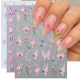 IDDFEVE Rhinestone Studded Butterflies Nail Art Stickers - Crystal Diamond Minimalist Butterflies Wing Self-Adhesive Nail Decals for DIY Pink Spring Floral Summer Manicure (3 Sheets)