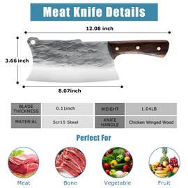 ZENG Butcher Knife, Chinese Cleaver Knife, Meat Cleaver Knife Heavy Duty, Kitchen Knife High Carbon Steel, for Kitchen, Camping, BBQ