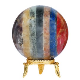 7 Chakras Quartz Handcarved Natural Crystal Ball |Sphare - Feng Shui Gifts | Supplies - Home Office Living Room Desk Decor - Natural Crystal For Meditation - Altar Decorative Gemstone Sphere Large