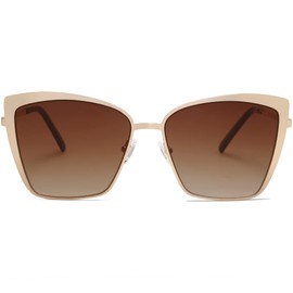 SOJOS Cateye Sunglasses for Women Fashion Mirrored Lens Metal Frame SJ1086 with Gold Frame/Gradient Brown Lens