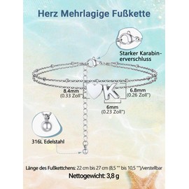 PROSTEEL Anklet for Women, Double Heart Anklet with Letter A-Z, Stainless Steel Foot Jewellery for Girls Women