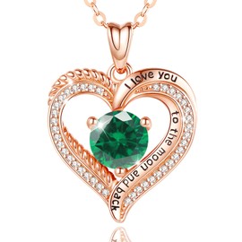 EUDORA Harmony Ball Birthstone Heart Necklace for Women, 925 Sterling Silver May Birthstone Pendant Rose Gold Necklaces, I Love You to the Moon and Back Jewelry Birthday Gift, 20"