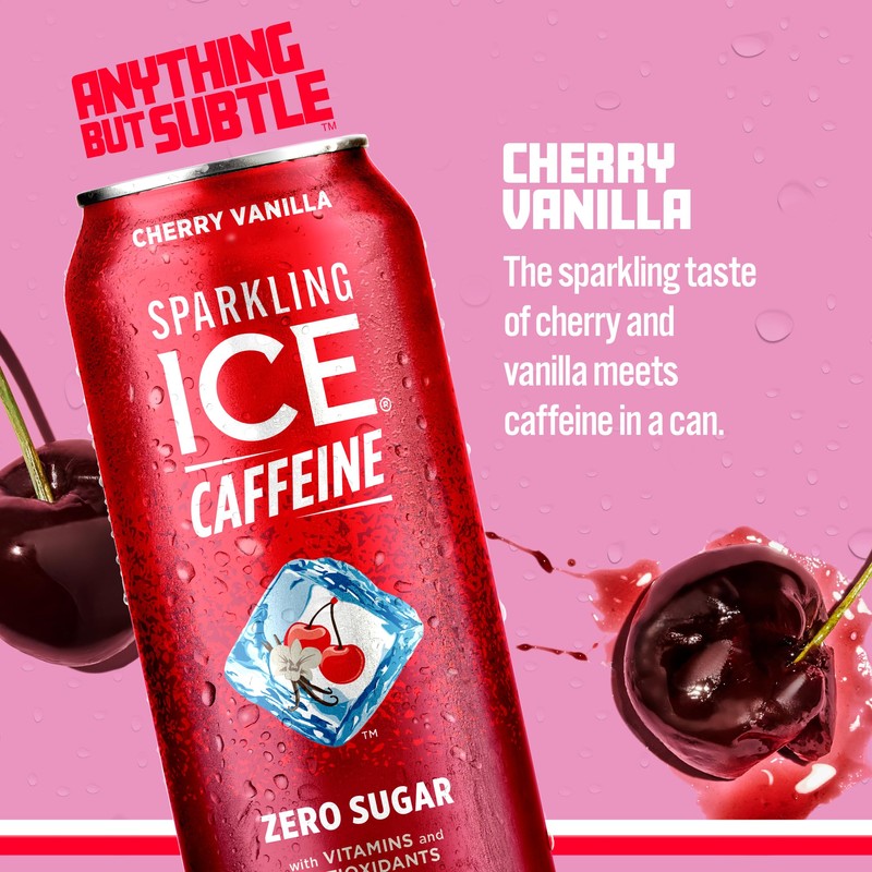 Sparkling Ice Caffeine Cherry Vanilla Sparkling Water with Caffeine, Zero