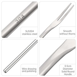 Juego de 3 tenedores de fruta de mango largo, tenedores redondos de mango sólido de 8.7 pulgadas para tarro, tenedores de oliva de acero inoxidable SUS304, tenedor de 2 dientes para aperitivos,