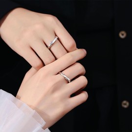 KONFEN 2PCS Cubic Zirconia Couple Rings Set, Adjustable Open Couple Band Eternity Rings for Men and Women, Hypoallergenic Forever Love Statement Ring Bridal Jewellery for Anniversary