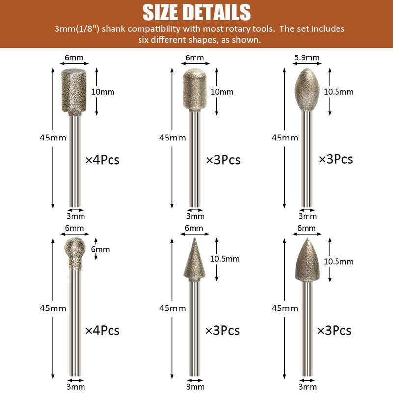 Diamond Drill Grinding Bit Set, Stone Carving Rotary Tools Polishing