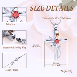 Minicremation Cross Urn Necklace for Ashes Birthstone Rose Flower Cremation Jewelry for Women Gilrs Keepsake Memorial Ashes Pendant