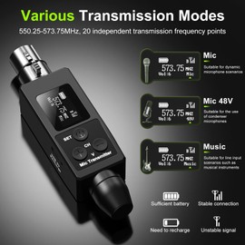 Wireless Microphone Transmitter Receiver System UHF Wireless XLR Transmitter and Receiver for Dynamic Microphone, UHF 98ft to 164ft Range,20 Channels,Guitar Receiver for Audio Mixer,PA System