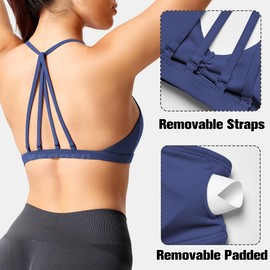 YEOREO Workout Sports Bras for Women Padded Strappy Open Back Gym Bra Lorelie Light Impact Criss Cross Yoga Crop Top Navy S