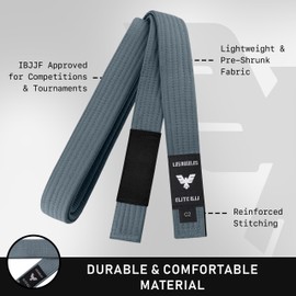 Elite Sports - Cinturones brasileños Jiu Jitsu Preshurunk de artes marciales juveniles BJJ para niñas y niños con rayas de clasificación BJJ, Gris, C1