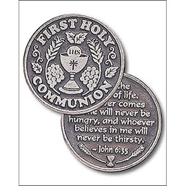 rosarybeads4u 1 1/4" FIRST HOLY COMMUNION PEWTER POCKET TOKEN Keepsake Medal