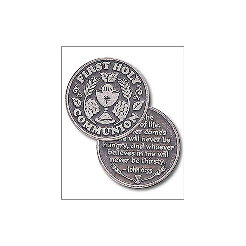 rosarybeads4u 1 1/4" FIRST HOLY COMMUNION PEWTER POCKET TOKEN Keepsake