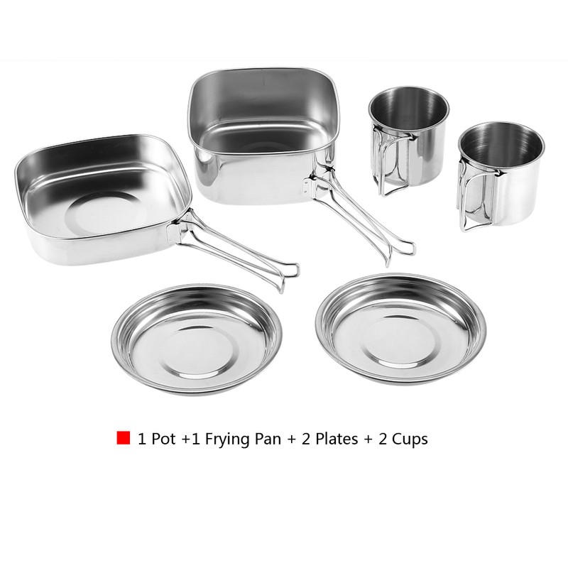 6Pcs Portable Stainless Steel Cookware Set Camping Picnic Outdoor Pan