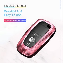 Compatible with Ford Fusion F150 F250 F350 F450 F550 Edge Explorer Escape Mustang Bron Smart 3 4 7 Button Key Fob|Car Accessories|Remote Key TPU Case - Carbon Fiber Pattern (Pink)