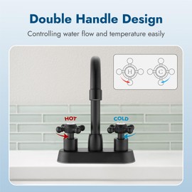 Cinwiny Matte Black 4 Inch centerset Bathroom Faucet Double Cross Handle Vanity Faucet 360° Swivel Spout Deck Mounted Mixer Tap with Pop up Drain Water Supply Hoses