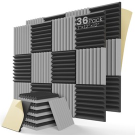 LEIYER Acoustic Panels Self-Adhesive Upgrade,1" X 12" X 12" Quick-Recovery Sound Proof Foam Panels for Walls,Acoustic Foam Panels 35kg/m³High Density,Soundproof Wall Panels for Wall Decor(Black-Gray)