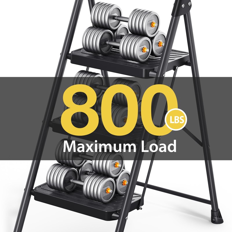 KINGRACK 3 Step Ladder, Sturdy Steel Step Stool with Anti-Slip