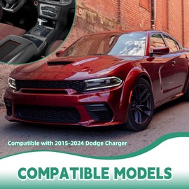 5 Pack Black Carbon Fiber A/C Cover, Navigation Screen Cover, Gear Shift Panel Trim & Armrest Cover for Dodge Charger 2015-2023, Carbon Fiber Particulate Material