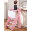 VBABY Foldable Toddler Tower, Adjustable Height Toddler Step Stool, Plastic