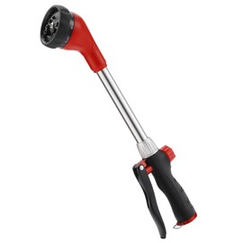 GREEN MOUNT Watering Wand, Heavy Duty Garden Hose Wand with 8 Spray Patterns, 16-Inch Hose Sprayer Nozzle with Flow Control, Ideal for Lawn and Garden Use, Red