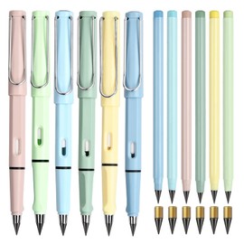 Pack of 12 Eternal Pencils, Unlimited Writing Pens, Everlasting Pencil, Inkless Pencils, Reusable Eternal Pen with 6 Replacement Tips for Student Artist Drawing Writing
