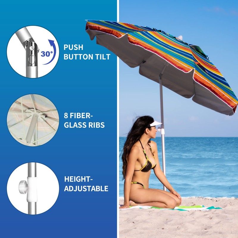 AMMSUN Beach Umbrellas for Sand Heavy Duty Wind Portable, 6.5ft