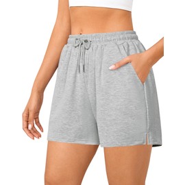 Quenteen - Pantalones cortos deportivos de algodón para mujer, de 4 pulgadas, cómodos con cordón y cintura elástica, con bolsillos, #2 Gris, 4X-Large