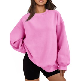 EFAN Womens Oversized Sweatshirts Hoodies Fleece Crewneck Sweaters Casual Tops Comfy Fall Fashion Outfits Winter Clothes 2024 Pink S