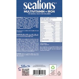 Sealions Multivitamin + Iron | 365 High Strength Vegetarian Tablets | Immunity Support, Energy Production & Reduce Tiredness | Up to 1 Year Supply