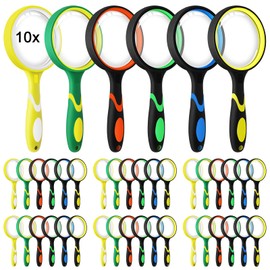 Kanayu 36 Pieces 75mm 10X Magnifying Glass Handheld Reading Magnifier with Non Slip Rubber Handle Magnifier for Reading Magnifying Glasses for Hobbies Nature Exploration, 6 Styles
