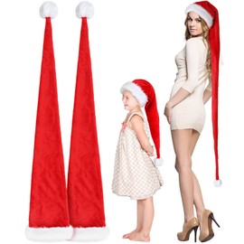 Geyoga 2 Pcs Christmas Santa Hat Extra Long Plush Christmas Hat White Xmas Claus Hat for Adults Party Costume(Red, White,Adults)