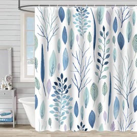 FAIRYGATE Shower Curtain Fabric Washable Blue Shower Curtain Blue 180 x 180 cm Waterproof Shower Curtains Pattern with 12 Shower Curtain Rings Anti Mould for Bathtub Bathroom Curtain Washable Shower