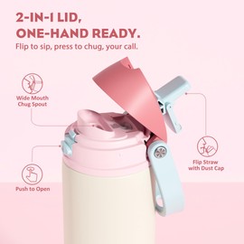 POWCAN 24 oz Sports Water Bottle for Adults: Push-Button Spout & Quick-Flip Straw, Leakproof, Car Cupholder Friendly, Insulated Flask with Straw and Handle for Fitness, Trip, Gift (Breezy Sunday)